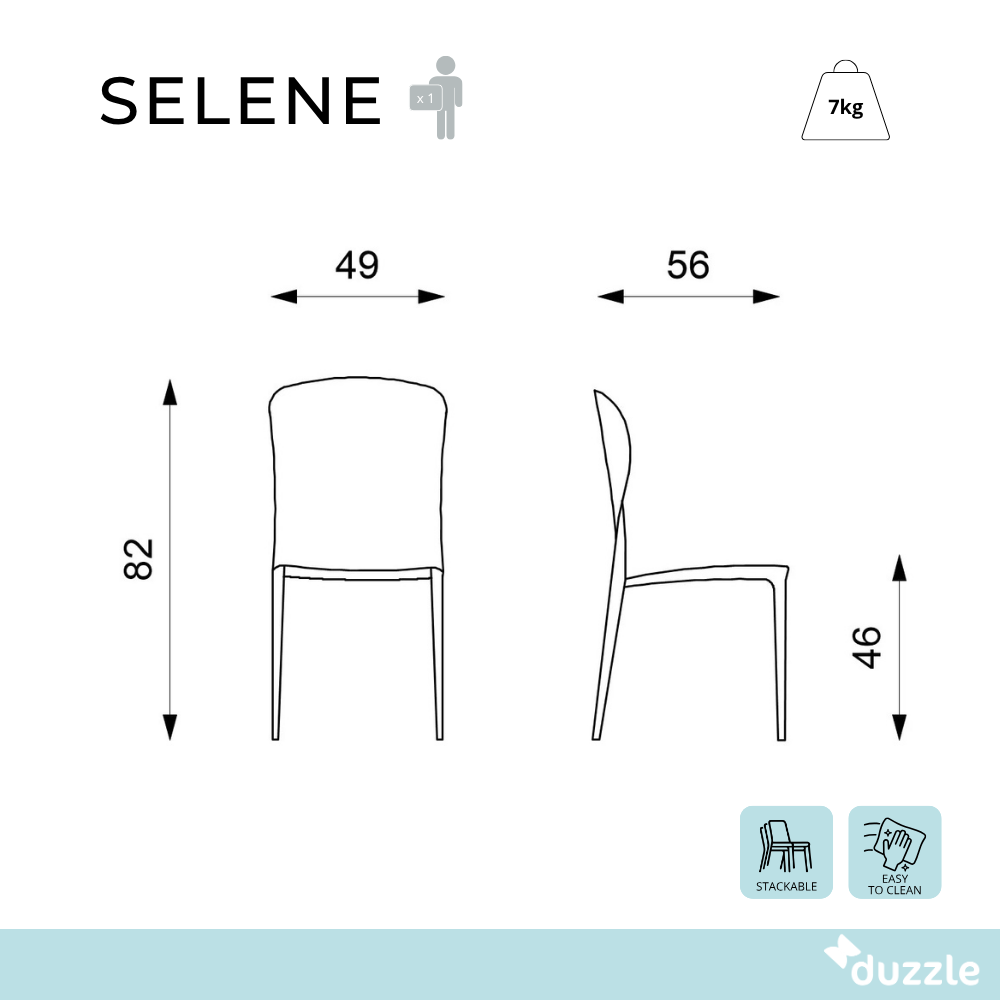 Selene, Set di 4 sedie in similcuoio Grigio (49cm X 56cm H. 82cm) | Duzzle