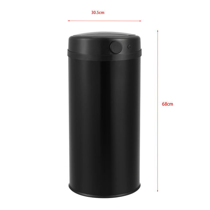 Pattumiera Automatica 42 L, Bidone Cilindrico in Acciaio Inox (AxØ) 68 x 30,5 cm Coperchio con Sensore di Movimento e