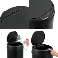 Pattumiera Automatica 42 L, Bidone Cilindrico in Acciaio Inox (AxØ) 68 x 30,5 cm Coperchio con Sensore di Movimento e