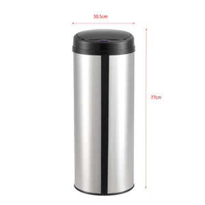 Pattumiera Automatica 47 L, Bidone Cilindrico in Acciaio Inox (AxØ) 77 x 30,5 cm Coperchio con Sensore di Movimento e