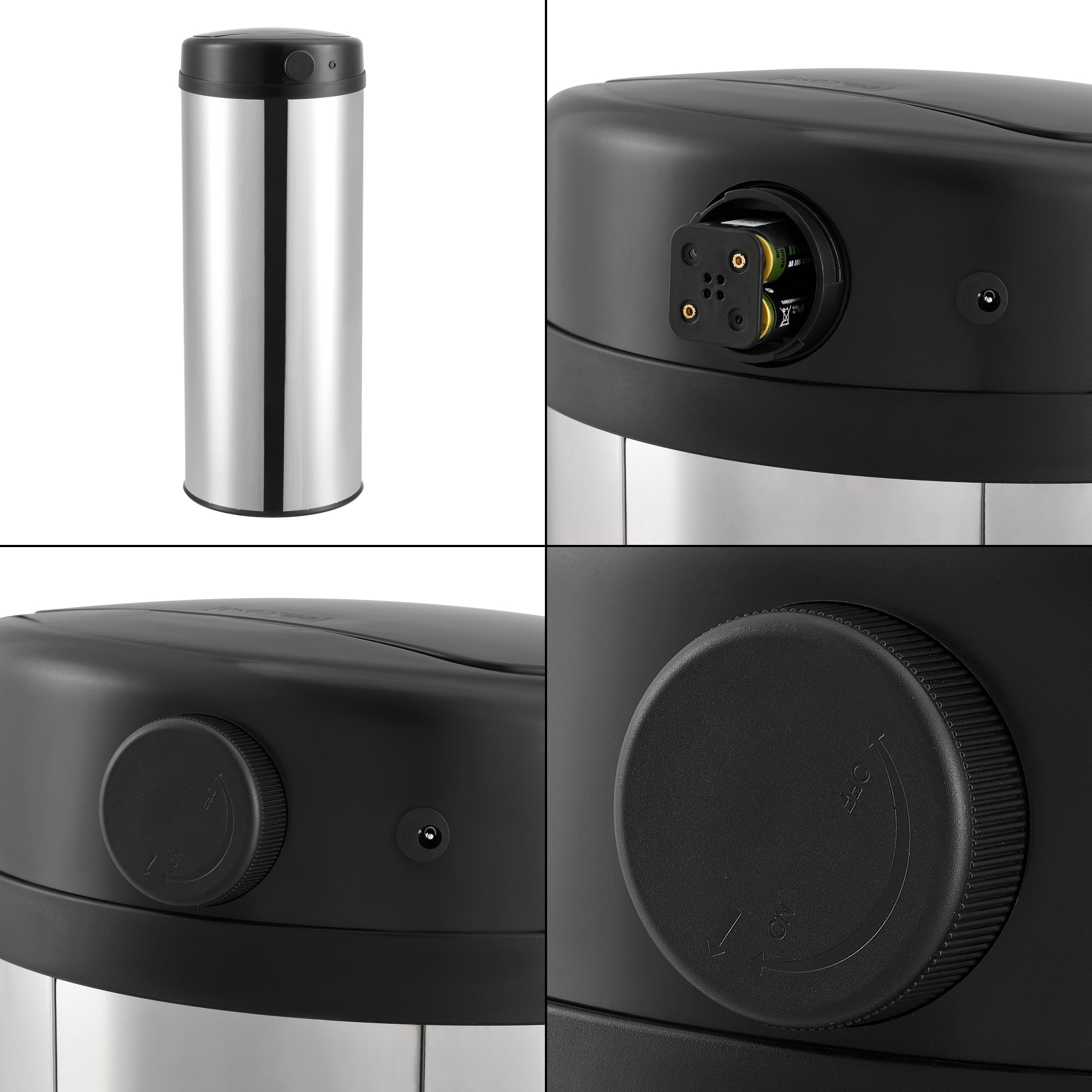 Pattumiera Automatica 47 L, Bidone Cilindrico in Acciaio Inox (AxØ) 77 x 30,5 cm Coperchio con Sensore di Movimento e