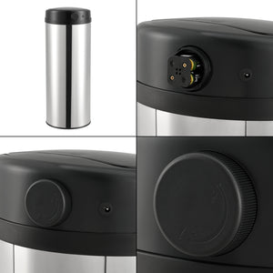 Pattumiera Automatica 47 L, Bidone Cilindrico in Acciaio Inox (AxØ) 77 x 30,5 cm Coperchio con Sensore di Movimento e