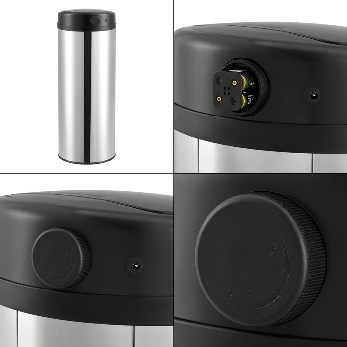 Pattumiera Automatica 47 L, Bidone Cilindrico in Acciaio Inox (AxØ) 77 x 30,5 cm Coperchio con Sensore di Movimento e