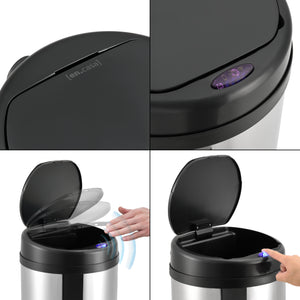 Pattumiera Automatica 47 L, Bidone Cilindrico in Acciaio Inox (AxØ) 77 x 30,5 cm Coperchio con Sensore di Movimento e