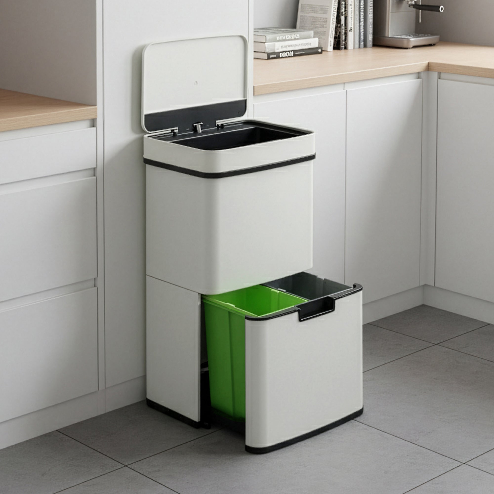 Pattumiera Automatica Venna con Sensore a 3 Scomparti Capacità 62 L - Beige [en.casa]