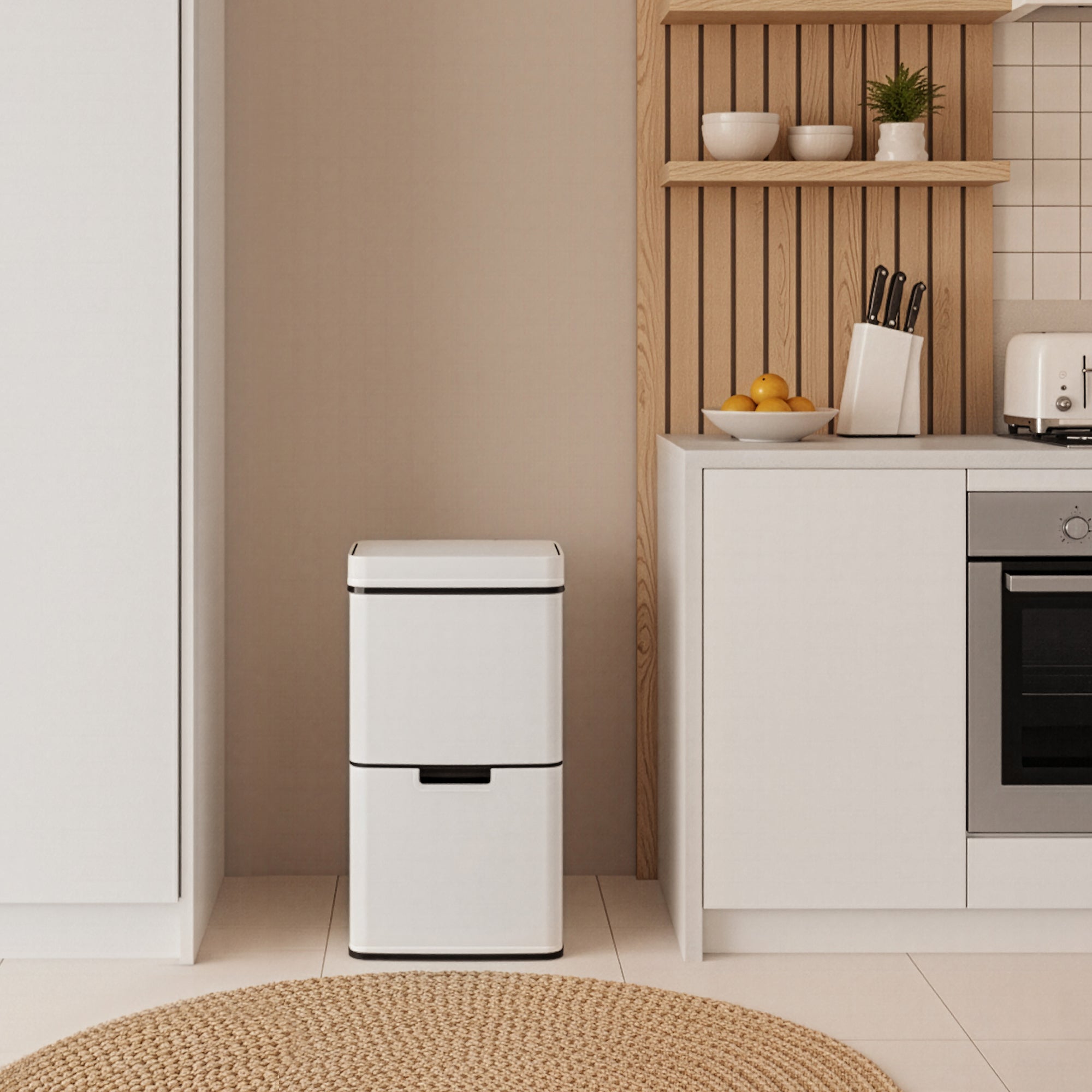 Pattumiera Automatica Venna con Sensore a 3 Scomparti Capacità 62 L - Beige [en.casa]
