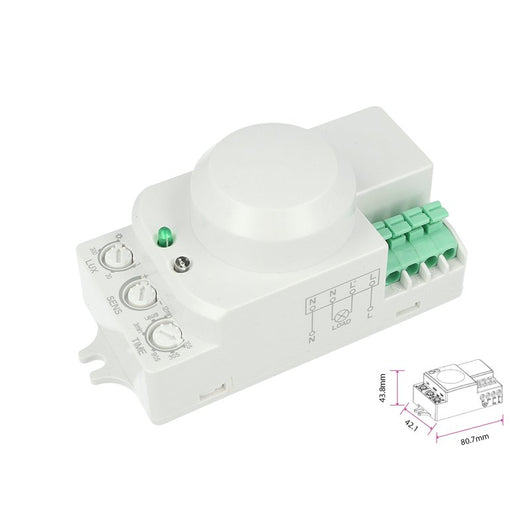 Sensore Micro Onde Microwave Sensor Montaggio a Plafone Da Parete Soffitto IP20 220V Max 200W Manual Override SKU-1446
