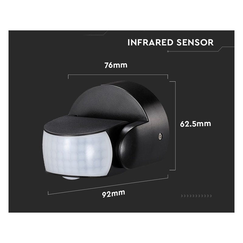 Sensore di Movimento Infrarossi IP65 Colore Nero Montaggio a Parete Soffitto Snodabile a 180° SKU-6610