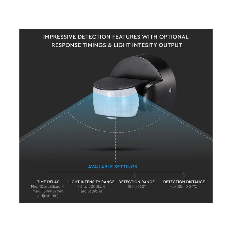 Sensore di Movimento Infrarossi IP65 Colore Nero Montaggio a Parete Soffitto Snodabile a 180° SKU-6610