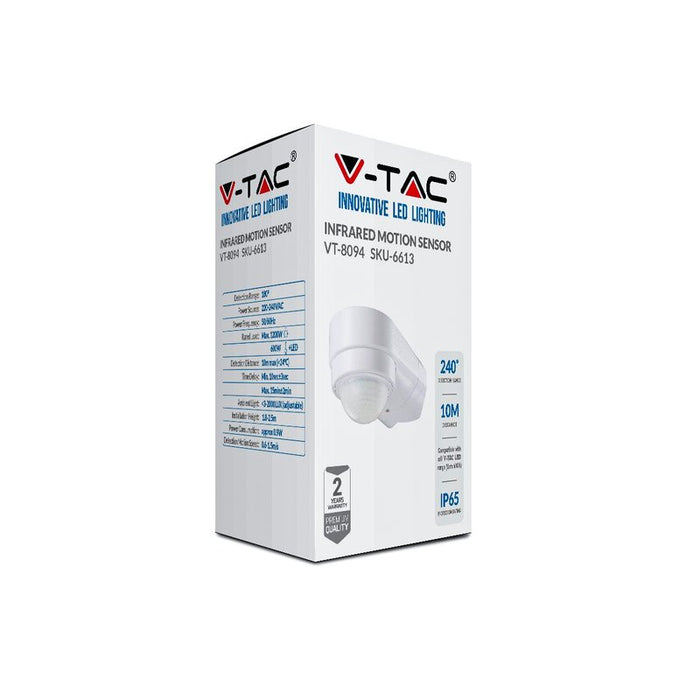 Sensore di Movimento PIR Montaggio a Parete Angolare Interno Esterno Bianco SKU-6613