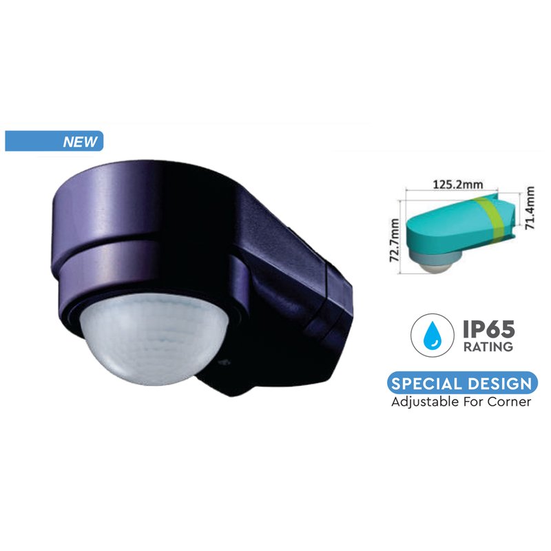 Sensore di Movimento PIR Montaggio a Parete Angolare Interno Esterno Nero SKU-6612