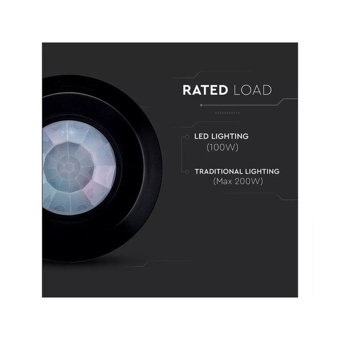 Sensore di Movimento PIR Slim Da Soffitto Muro Montaggio a Plafone Nero 360 Gradi SKU-6607