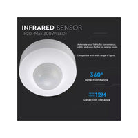 Sensore di Movimento a Infrarossi e Crepuscolare 360 Gradi Montaggio a Plafone Carcassa Bianca IP20 Manual Override SKU-1355
