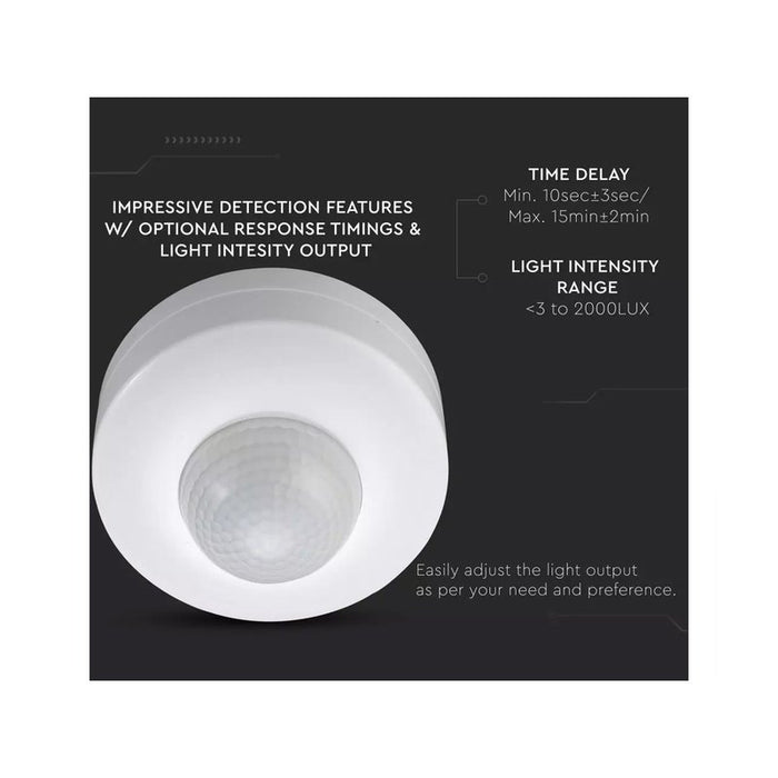 Sensore di Movimento a Infrarossi e Crepuscolare 360 Gradi Montaggio a Plafone Carcassa Bianca IP20 Manual Override SKU-1355