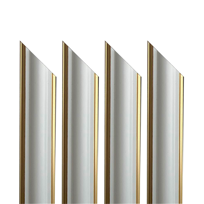 4 barre intere PRETAGLIATE AD ANGOLO per Bugna Boiserie in polimeri linea GOLD (doppio filo oro) ral 9010 varie dimensioni - 4 barre da 100cm