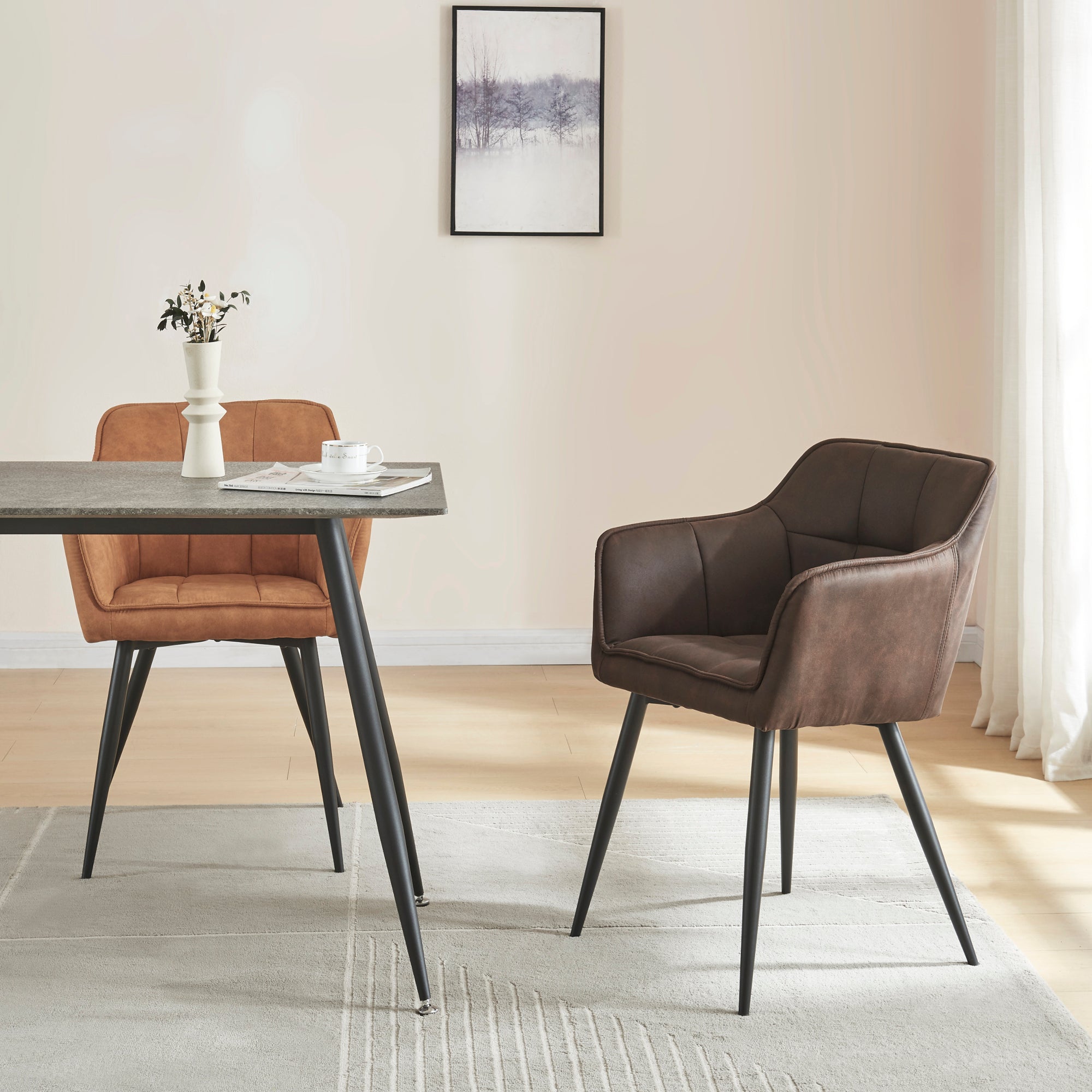 Sedia per Sala Pranzo Birmingham Effetto Velluto Marrone Scuro [en.casa]