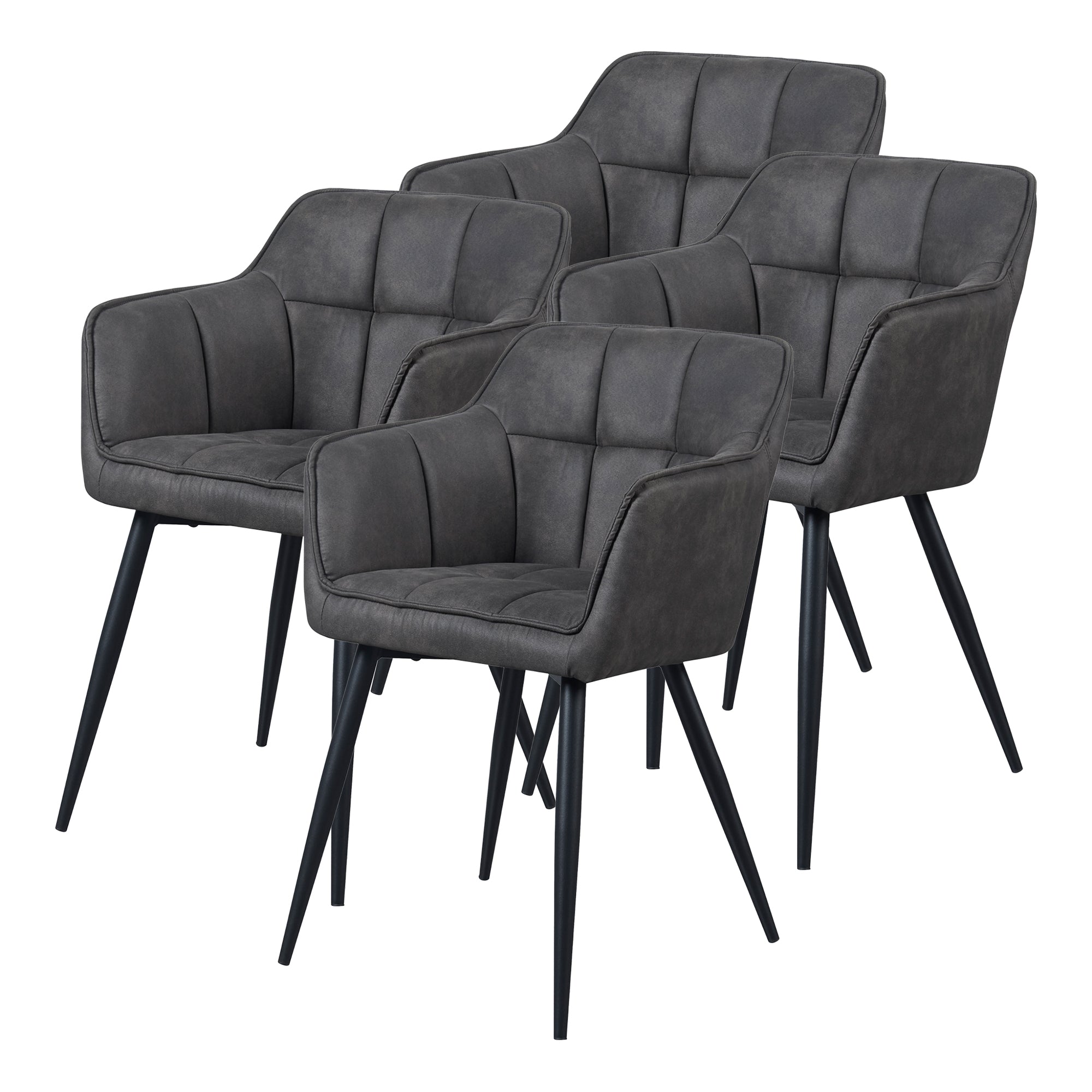Set di 4 Sedie per Sala Pranzo Birmingham Effetto Velluto Grigio Scuro [en.casa]