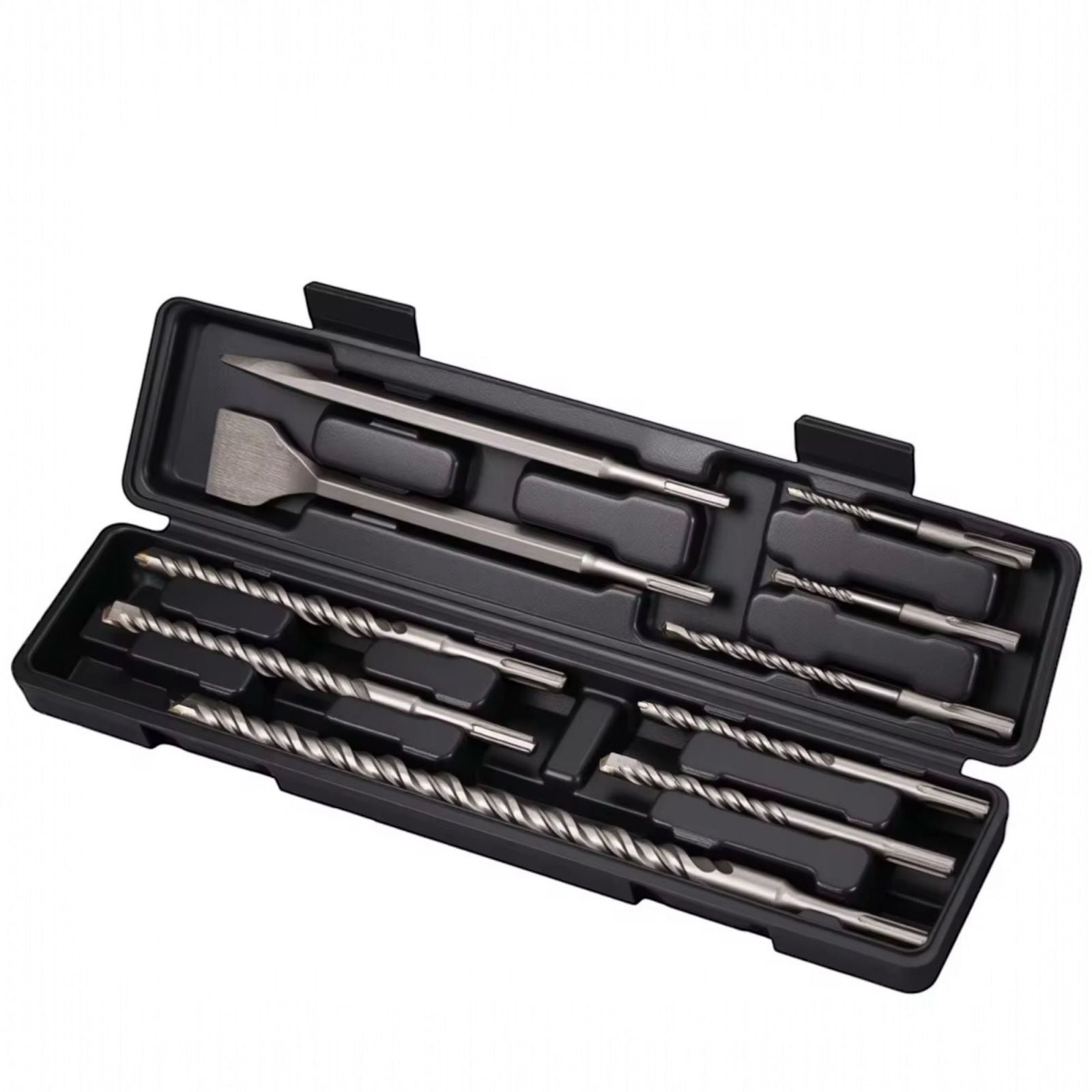Set 10 PZ Punte Trapano SDS Plus Cemento Muro + 2 Scalpelli Piatti e a Punta