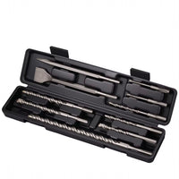 Set 10 PZ Punte Trapano SDS Plus Cemento Muro + 2 Scalpelli Piatti e a Punta