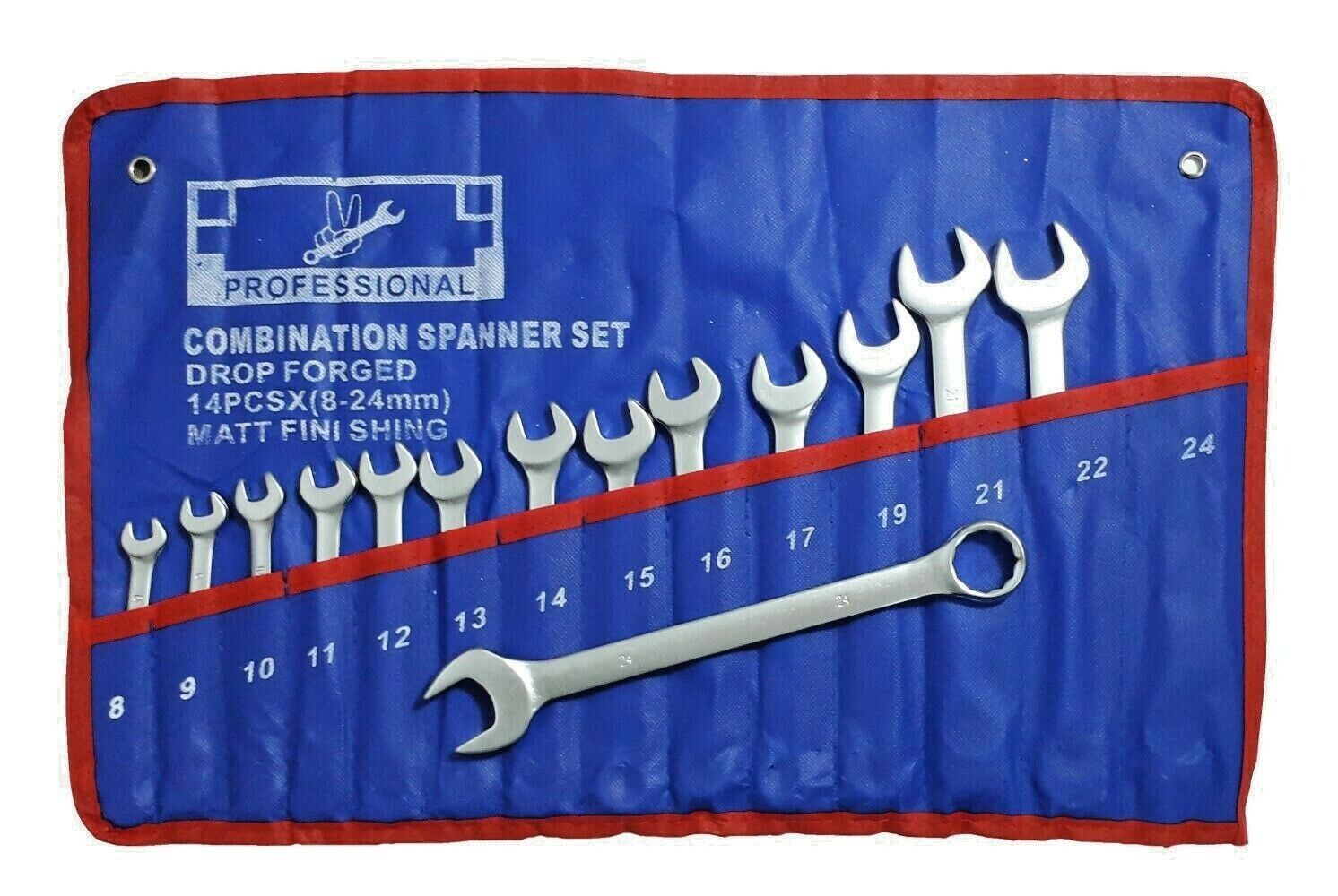 Set 14 chiavi combinate a forchetta a stella poligonali fisse in acciaio 8-24mm