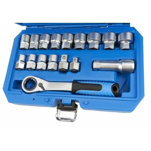 Set 17pz chiavi a bussola passanti 10-24mm con cricchetto reversibile 07472