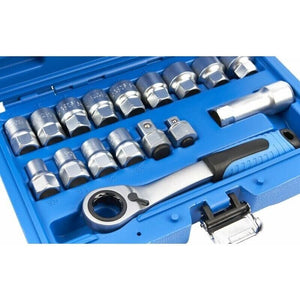 Set 17pz chiavi a bussola passanti 10-24mm con cricchetto reversibile 07472