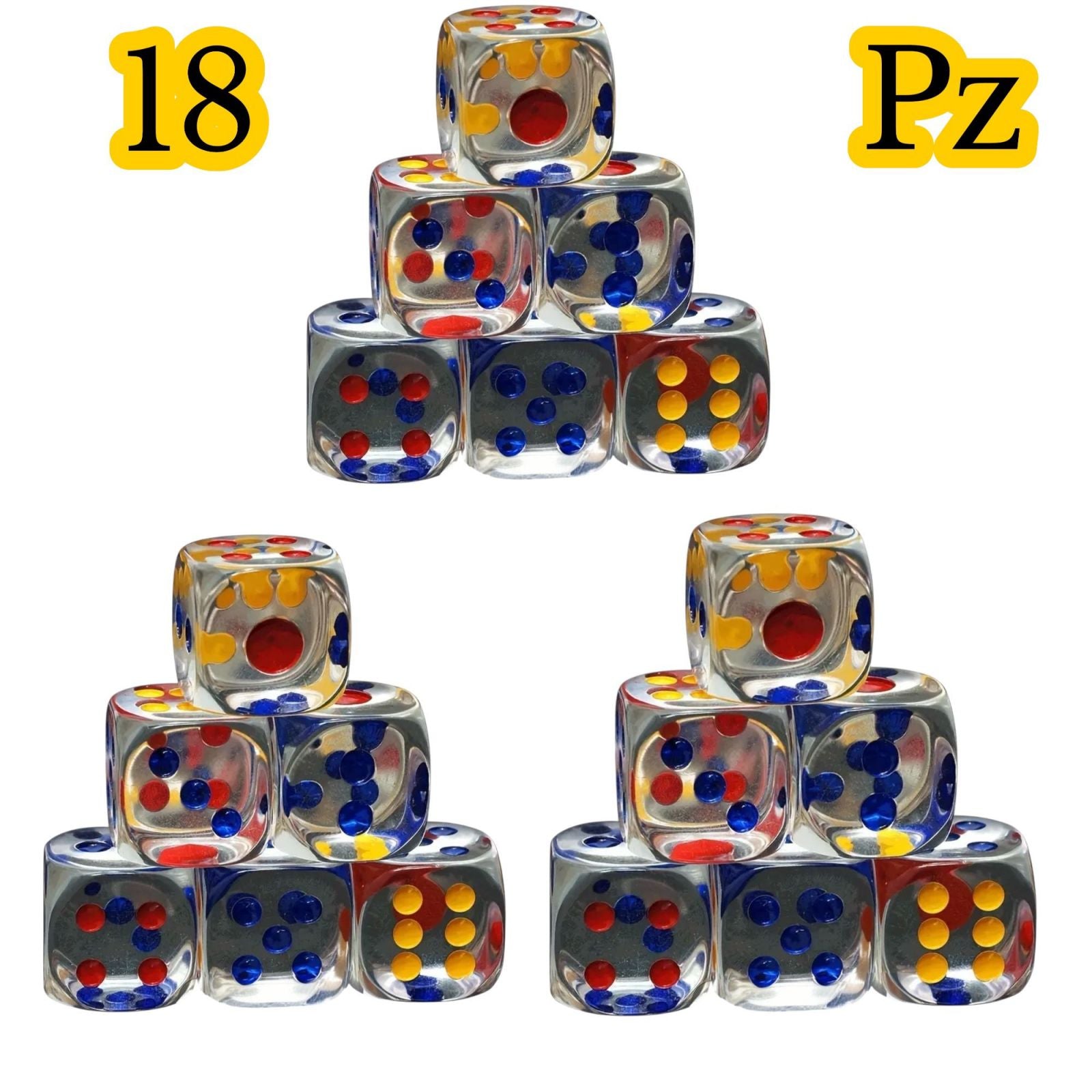 Set 18Pz Dadi da Gioco 15 mm a 6 Facce Per Giochi da Tavolo, Scuola, Attività