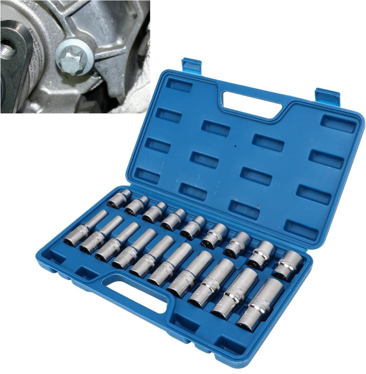 Set 19 Bussola torx da 1/2'' a Stella da E8 a E24 Per Avvitatori a Percussione