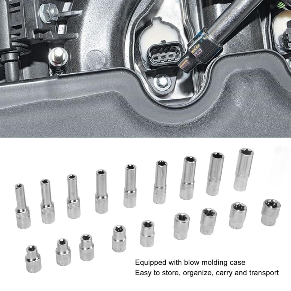 Set 19 Bussola torx da 1/2'' a Stella da E8 a E24 Per Avvitatori a Percussione