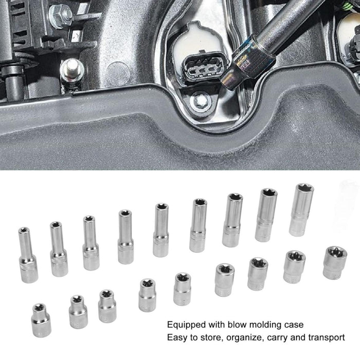 Set 19 Bussola torx da 1/2'' a Stella da E8 a E24 Per Avvitatori a Percussione