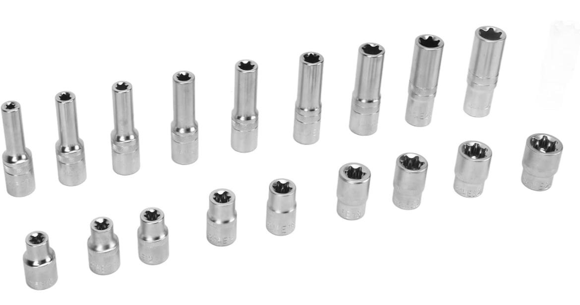 Set 19 Bussola torx da 1/2'' a Stella da E8 a E24 Per Avvitatori a Percussione