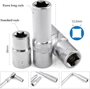 Set 19 Bussola torx da 1/2'' a Stella da E8 a E24 Per Avvitatori a Percussione