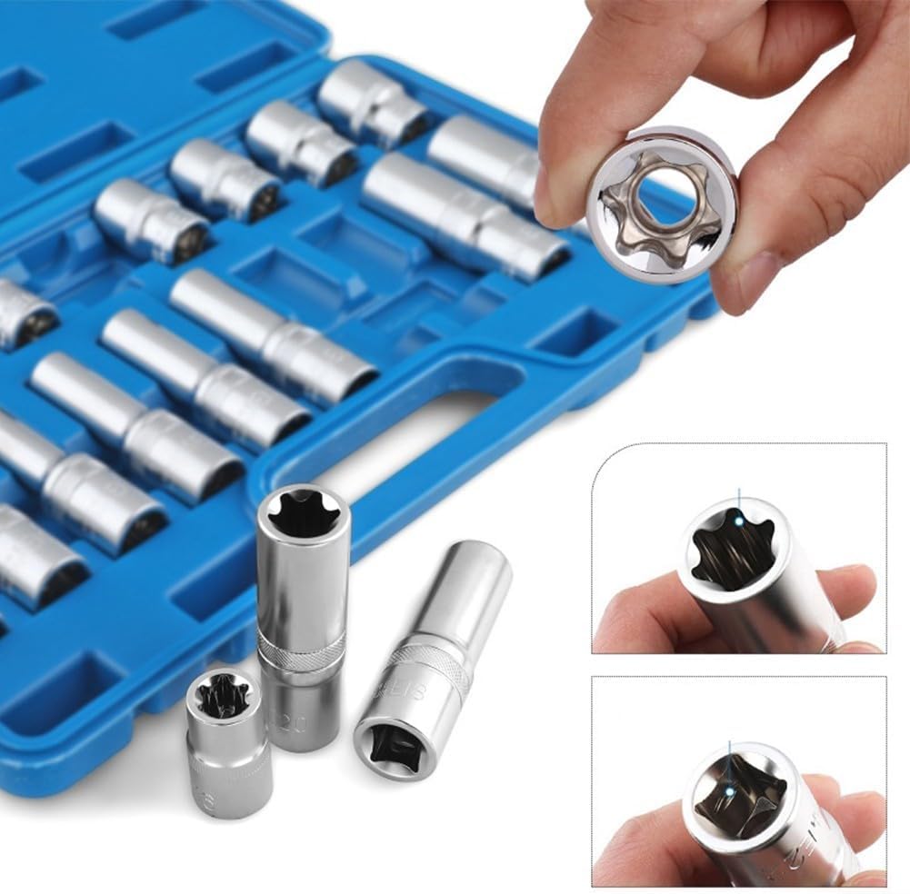 Set 19 Bussola torx da 1/2'' a Stella da E8 a E24 Per Avvitatori a Percussione