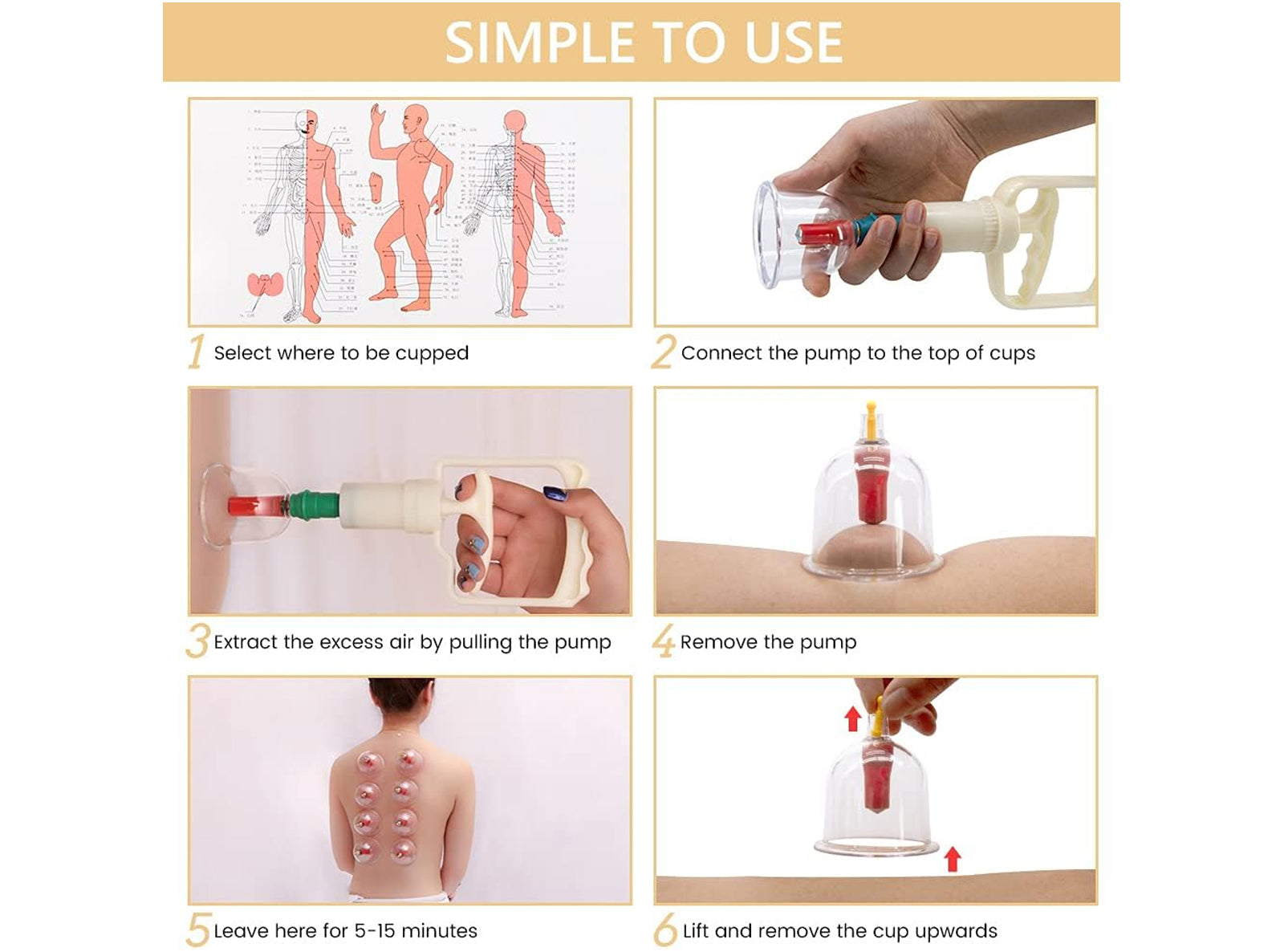 Set 24 Pezzi Coppettazione per Massaggio Corporeo Sottovuoto Sollievo dal Dolore Muscolare alla Schiena Strumento Professionale per Agopuntura in Plastica per Uso Domestico