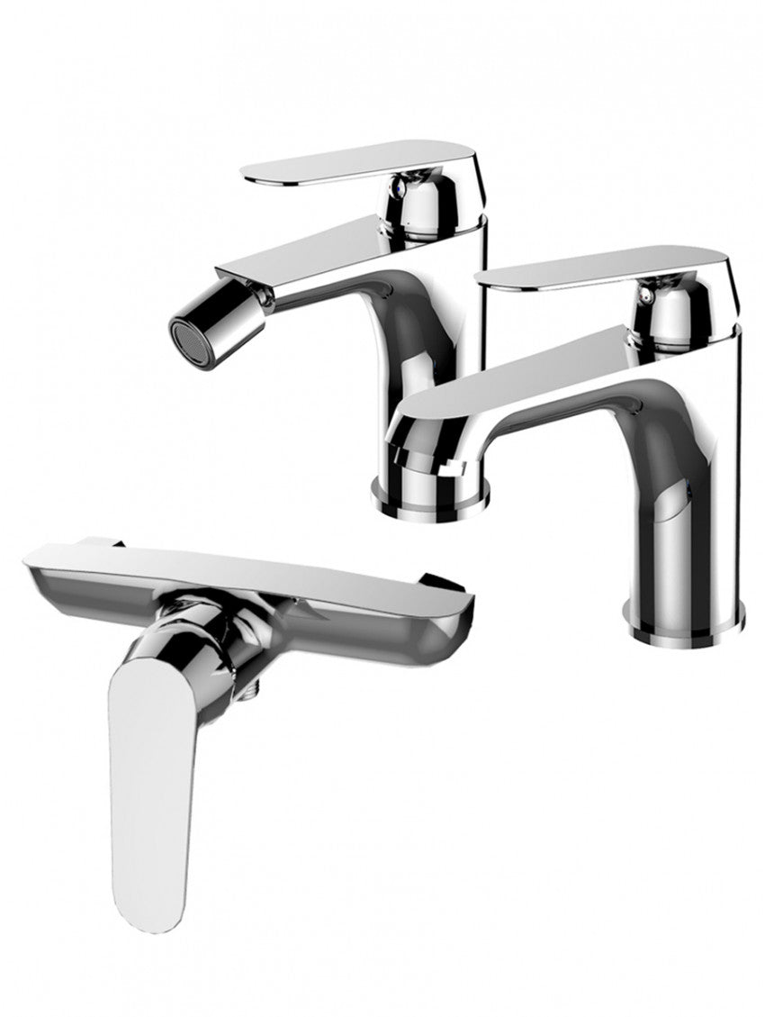 Set 3 Miscelatori lavabo, bidet, doccia esterno, scarico click-clack, cromo Keller taps Sky