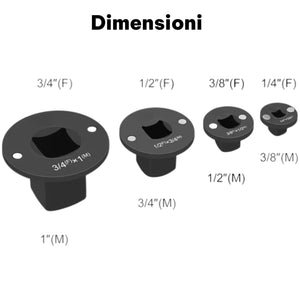Set 4 Adattatori per Bussole a Basso Profilo 1/4–3/8–1/2–3/4–1 Pollice | FS-42201