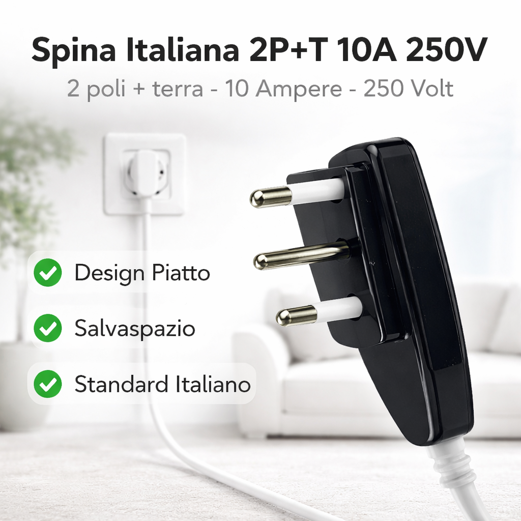 Set 4 Spina Presa Elettrica Salvaspazio Ultrapiatta 90° 2P+T 10A 250V 1028AN