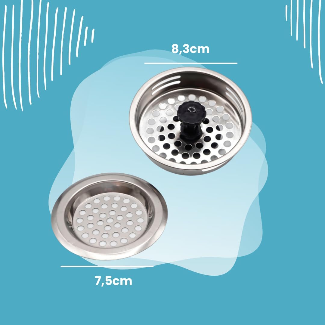 Set 4 Tappi per lavello da cucina 8.3cm con filtro di scarico per lavello 10400