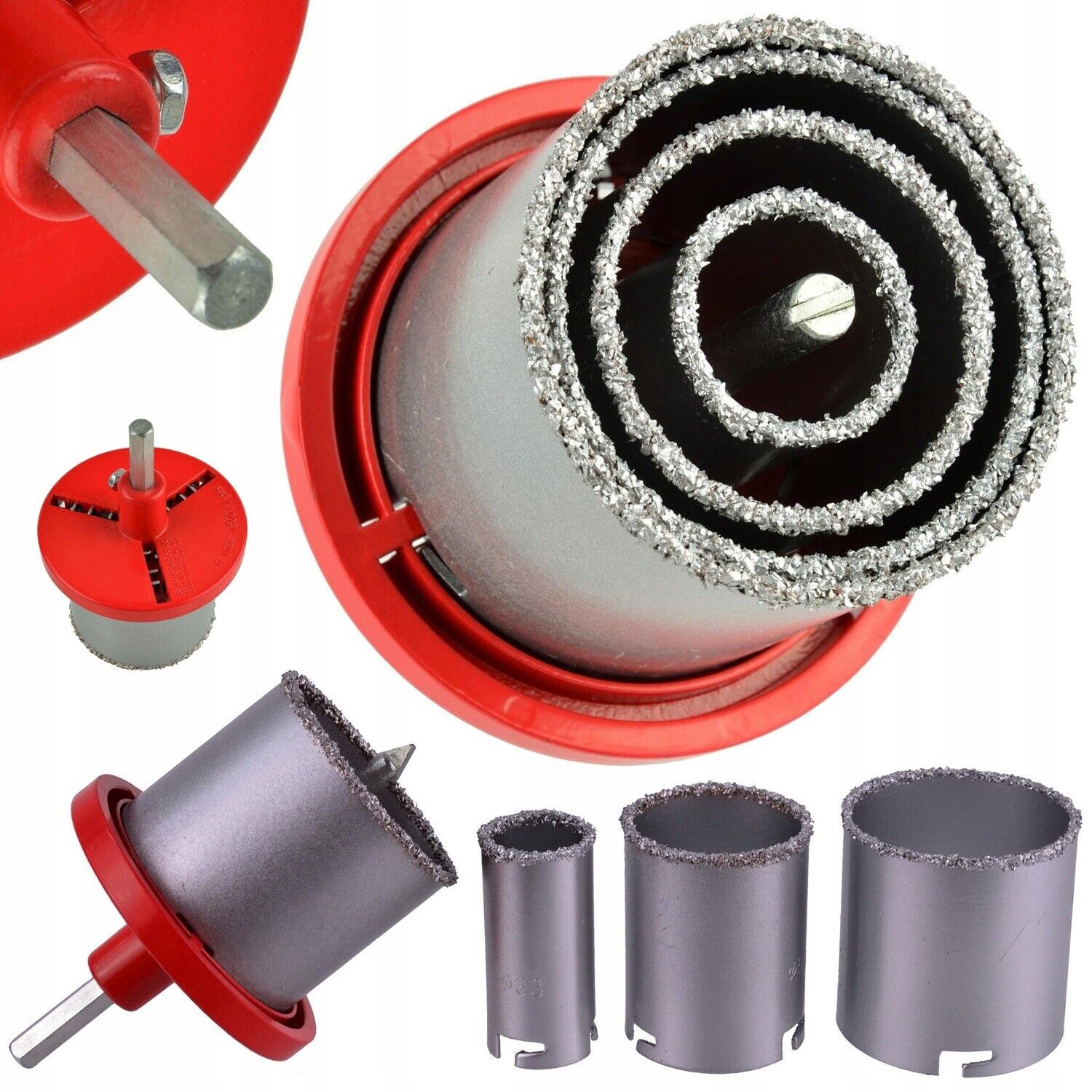 Set 4 frese fresa a tazza carotatrice diamantata muro marmo da 33 a 73mm 02126