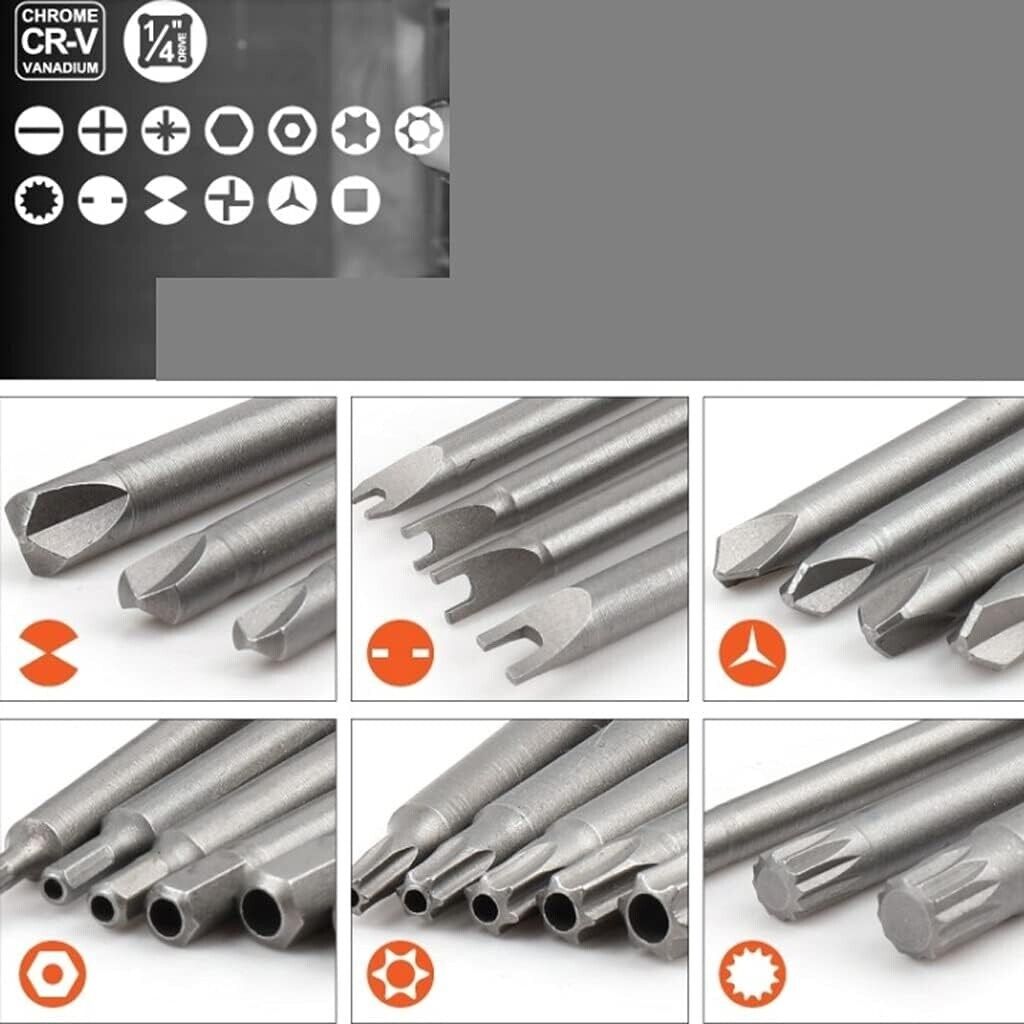 Set 50 punte extra lunghe torx stella esagonale e forma U per trapano avvitatore