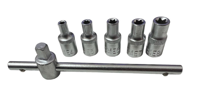 Set 6 Bussole Torx  1/4 Cromo Vanadio attacco E4, E5, E6, E7, E8 6 Pz ART.7534