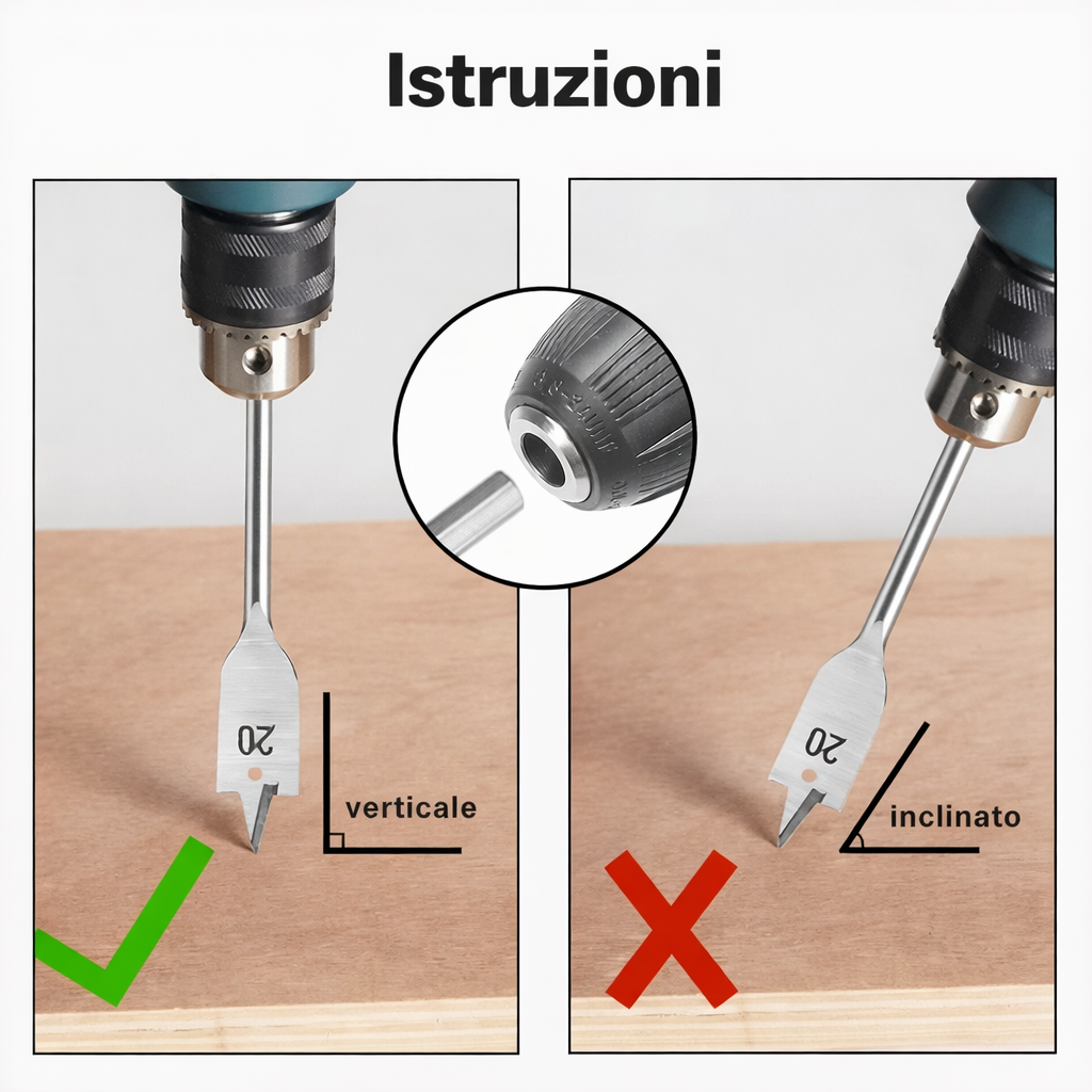 Set 6 Punte Piatte a Lancia Mecchie 10-25mm per Legno Cartongesso Gambo 1/4"