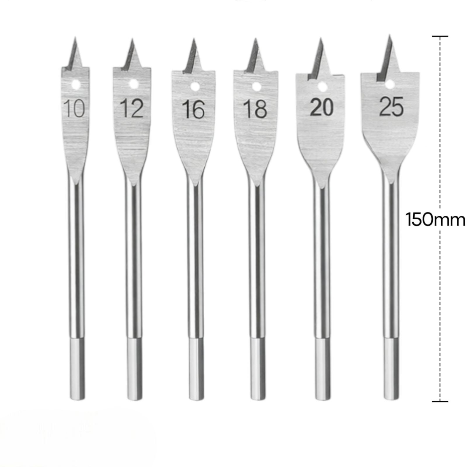 Set 6 Punte Piatte a Lancia Mecchie 10-25mm per Legno Cartongesso Gambo 1/4"