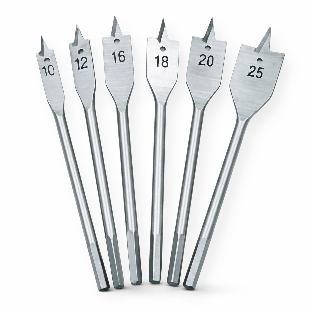 Set 6 Punte Piatte a Lancia Mecchie 10-25mm per Legno Cartongesso Gambo 1/4"