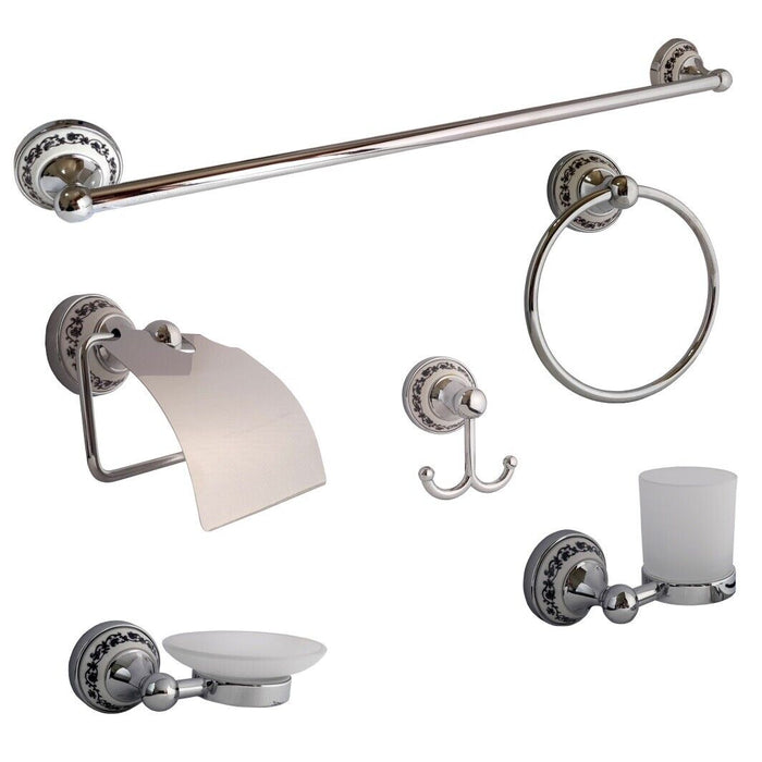 Set 6 accessori da bagno cromo cromati e vetro satinato arredo vintage 52438