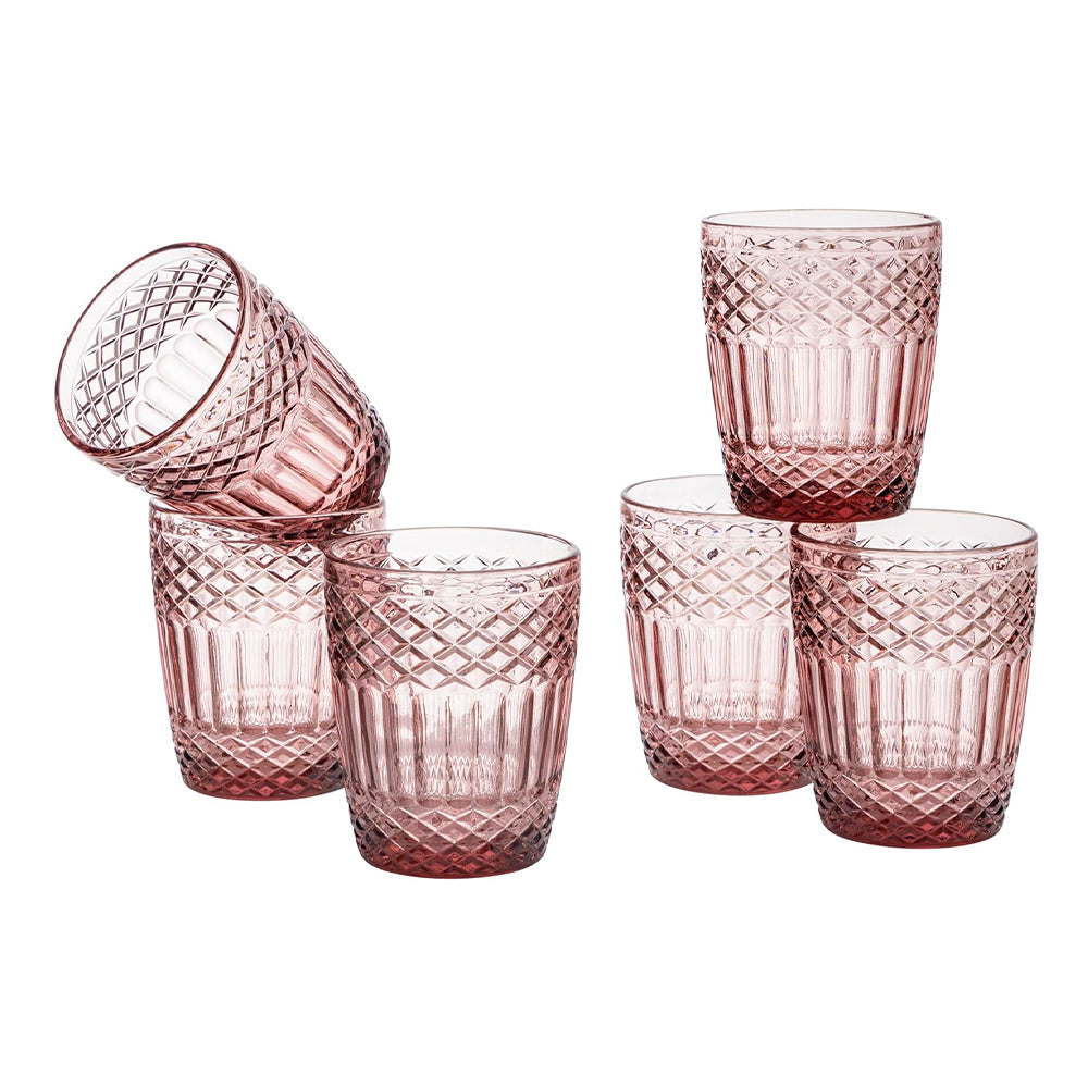 Set 6 bicchieri acqua 300 ml Agadir vetro sfaccettato cipria