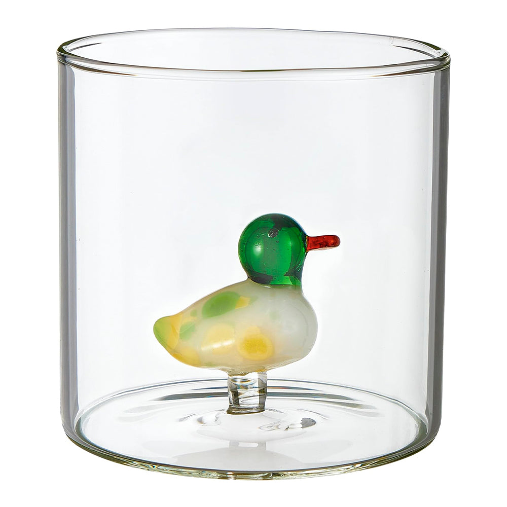 Set 6 bicchieri animaletti vetro borosilicato (anatra, pesce, gallo, scoiattolo, uccellino, lumaca)