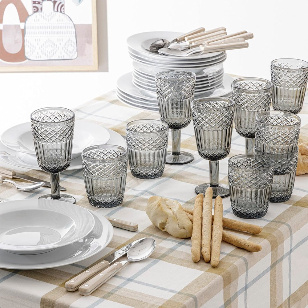 Set 6 calici vino 270 ml Agadir vetro sfaccettato fumé