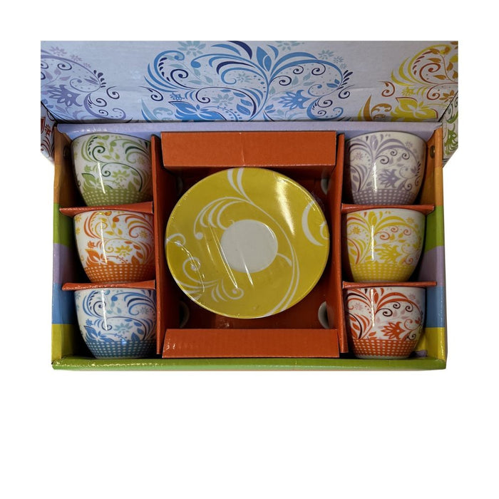 Set 6 tazzine da caffè con piattini in ceramica