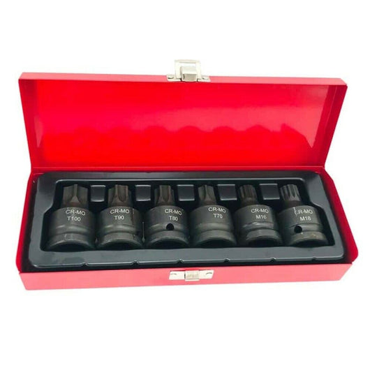 Set 6pz chiavi a bussola TORX IMPATTO 3/4" M16 M18 T70 T80 T90 T100 Art.07229